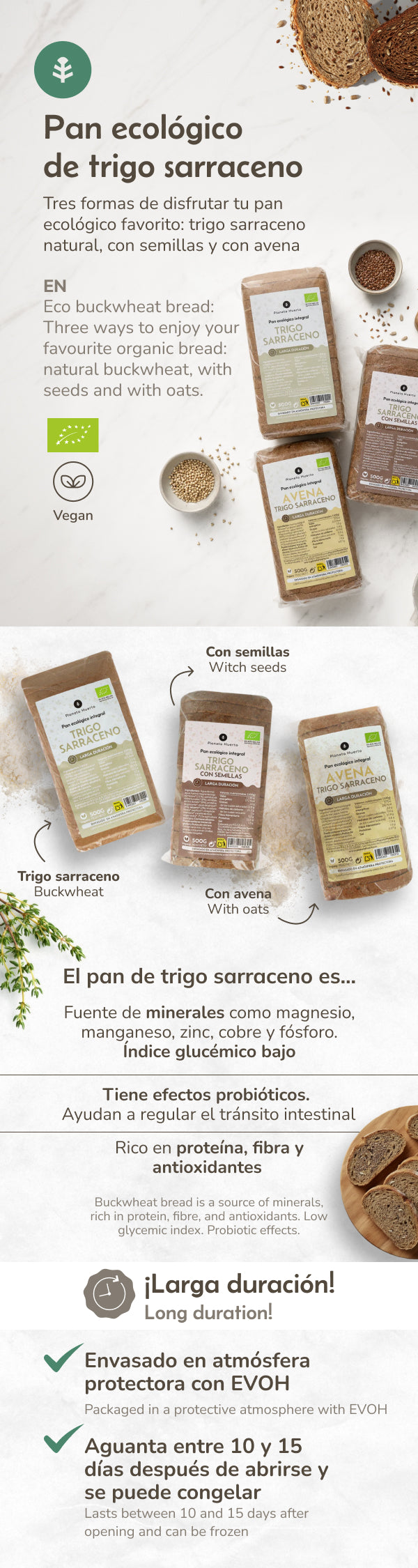 Pan integral de avena y trigo sarraceno ECO Planeta Huerto 500 g