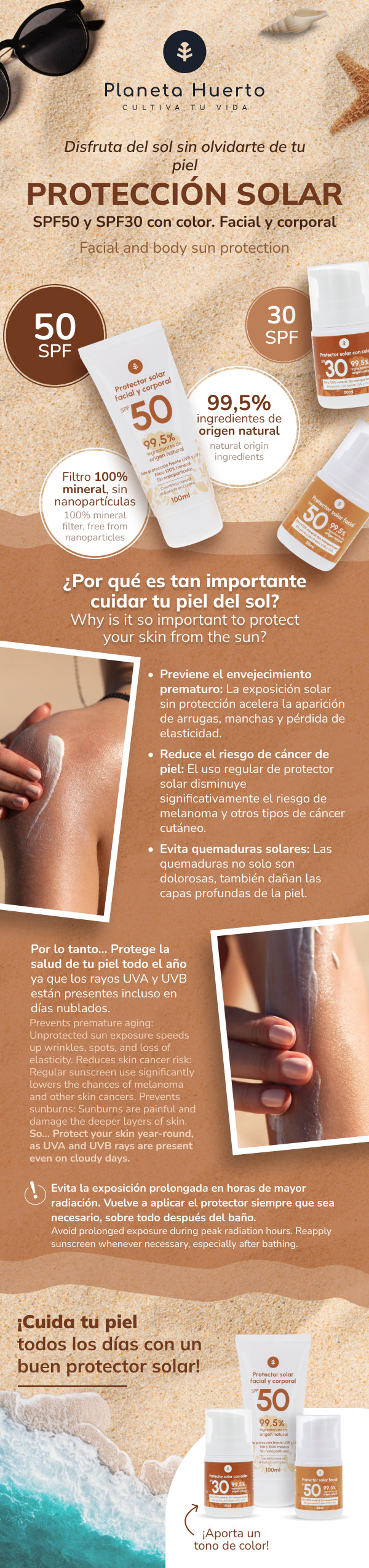 Crema de Protección Solar Facial con Color 100% mineral SPF30 Planeta Huerto 50 ml