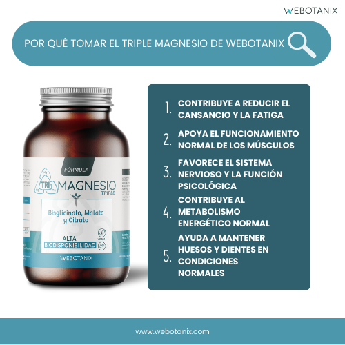 Triple Magnesio (Bisglicinato, malato y citrato) Vegan Fórmula, WeBotanix, 120 cápsulas