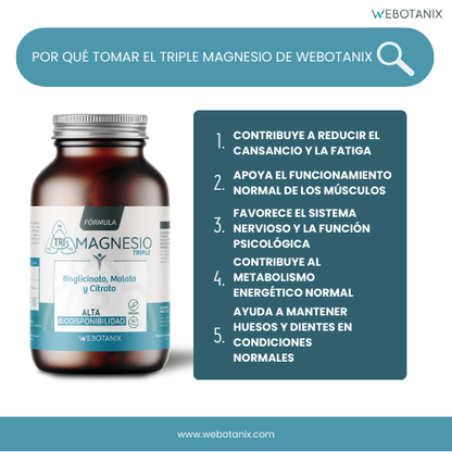 Triple Magnesio (Bisglicinato, malato y citrato) Vegan Fórmula, WeBotanix, 120 cápsulas