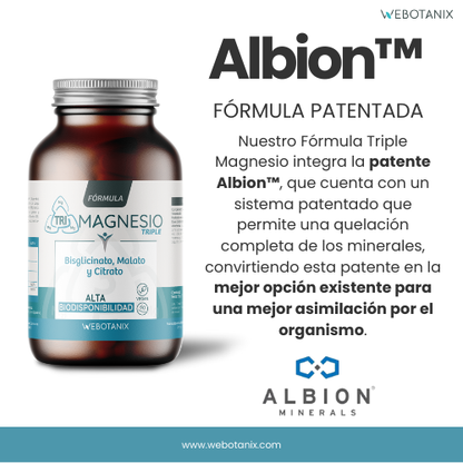 Triple Magnesio (Bisglicinato, malato y citrato) Vegan Fórmula, WeBotanix, 120 cápsulas