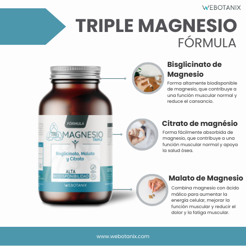 Triple Magnesio (Bisglicinato, malato y citrato) Vegan Fórmula, WeBotanix, 120 cápsulas
