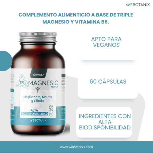 Triple Magnesio (Bisglicinato, malato y citrato) Vegan Fórmula, WeBotanix, 120 cápsulas