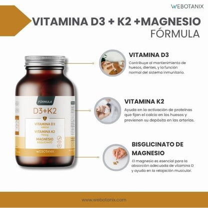 Vitamina D3 4000 UI + K2 + Magnesio Fórmula Vegan, WeBotanix